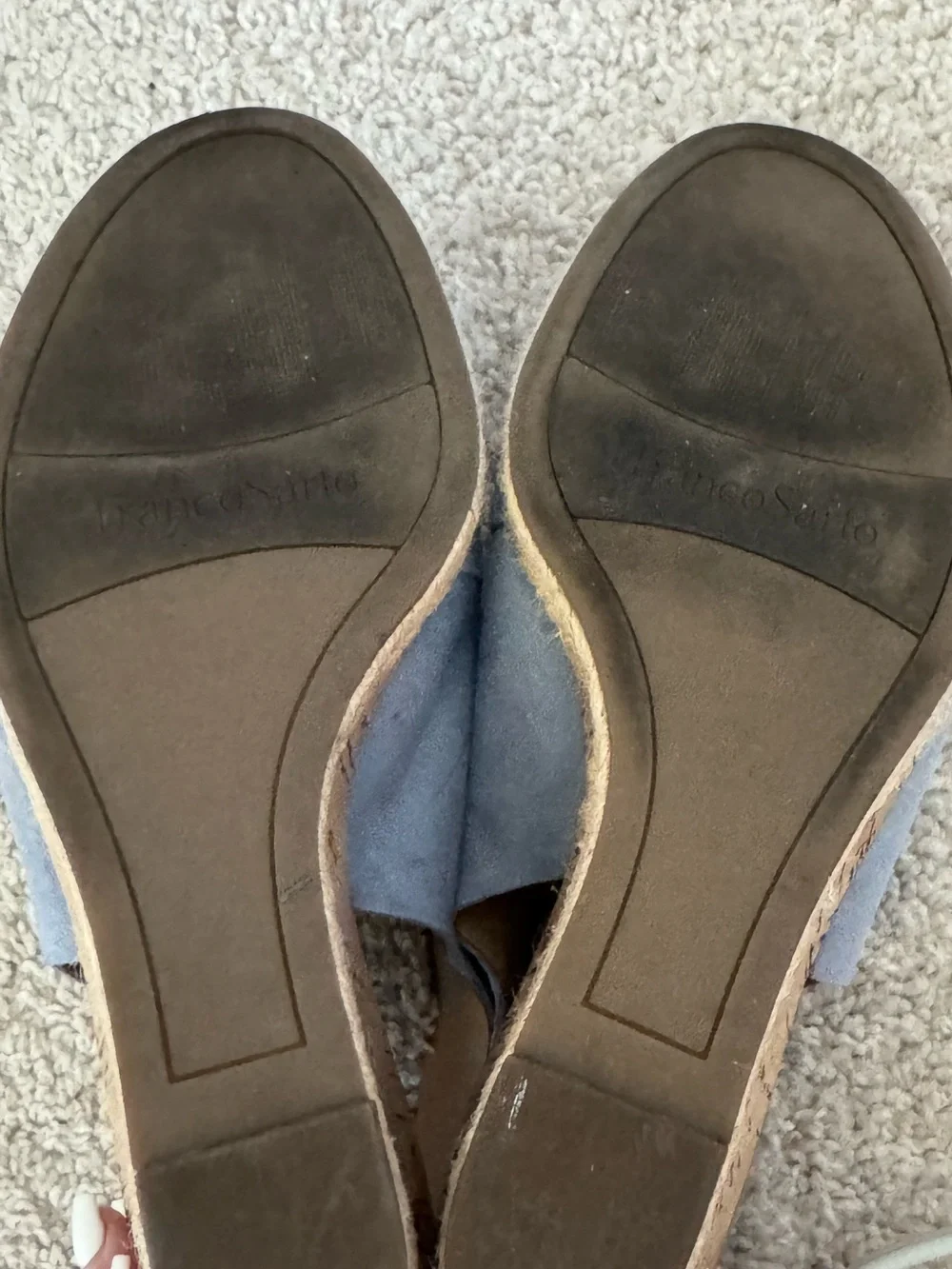Franco Sarto Julien Light Blue Suede Cork Wedge Sandals Size 9